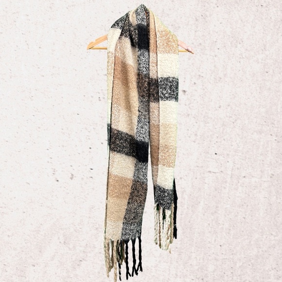 Plaid Tan and Black Women's Scarf - Picture 1 of 2